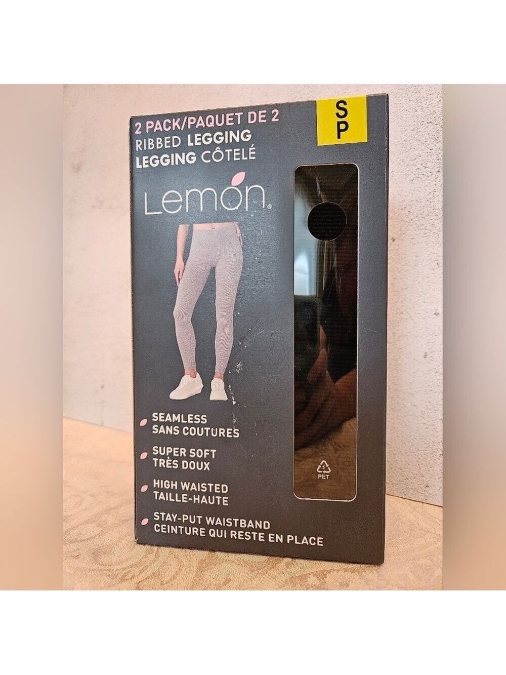 New in Box Lemon Women's Ribbed Leggings, 2-pack, Black, Size Small, High Waist